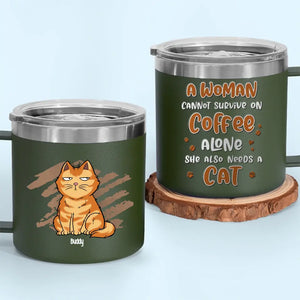 La vie est meilleure avec du café et un chat ! Gobelet personnalisé en acier inoxydable de 14 oz avec poignée, motif chat ! Cadeau pour les propriétaires et les amoureux des animaux.