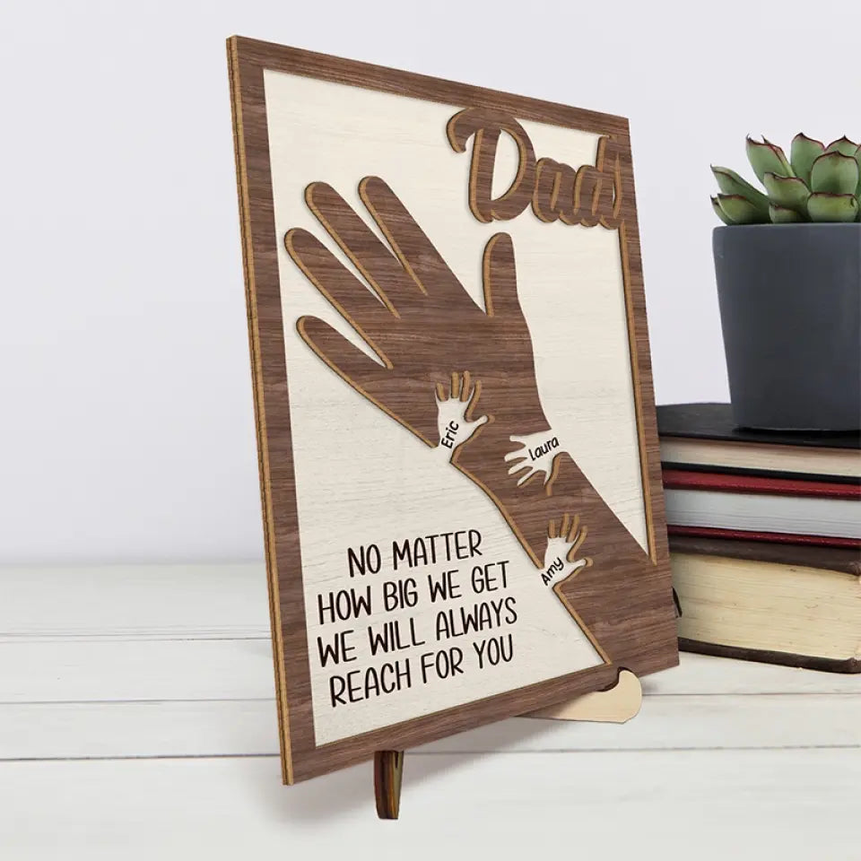 Nous tenons nos mains ensemble et pour toujours - Plaque en bois personnalisée à 2 couches avec support - Fête des pères, cadeau pour papa, grand-père