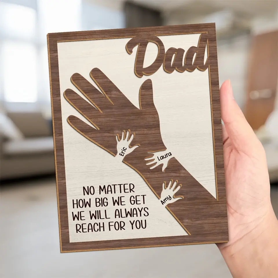 Nous tenons nos mains ensemble et pour toujours - Plaque en bois personnalisée à 2 couches avec support - Fête des pères, cadeau pour papa, grand-père