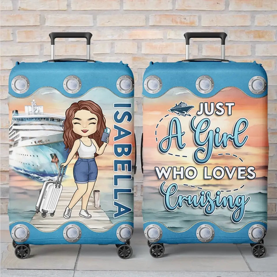 Juste une fille qui aime les croisières - Housse de bagage personnalisée pour voyage - Cadeau de vacances, cadeau pour les amateurs de voyages d'aventure