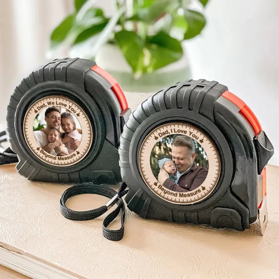 Photo personnalisée Notre amour ne peut être mesuré - Mètre ruban personnalisé pour la famille - Fête des pères, cadeau pour papa, grand-père