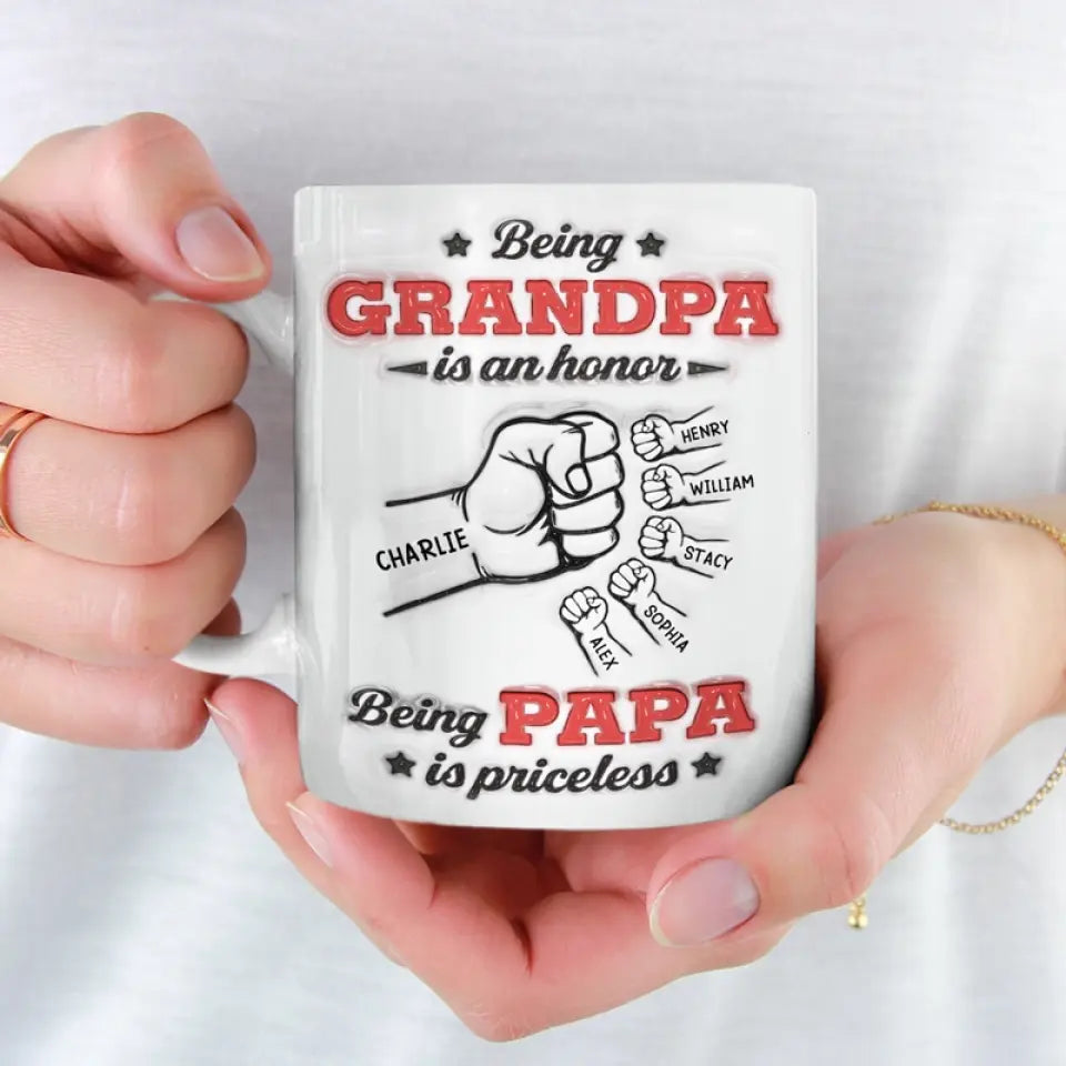 Être grand-père est un honneur - Mug personnalisé en 3D avec effet gonflé - Cadeau pour la fête des pères, papa, grand-père