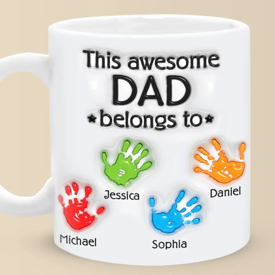 Ce papa génial appartient à - Tasse personnalisée à effet gonflé 3D imprimée pour la famille - Cadeau pour la fête des pères, papa, grand-père
