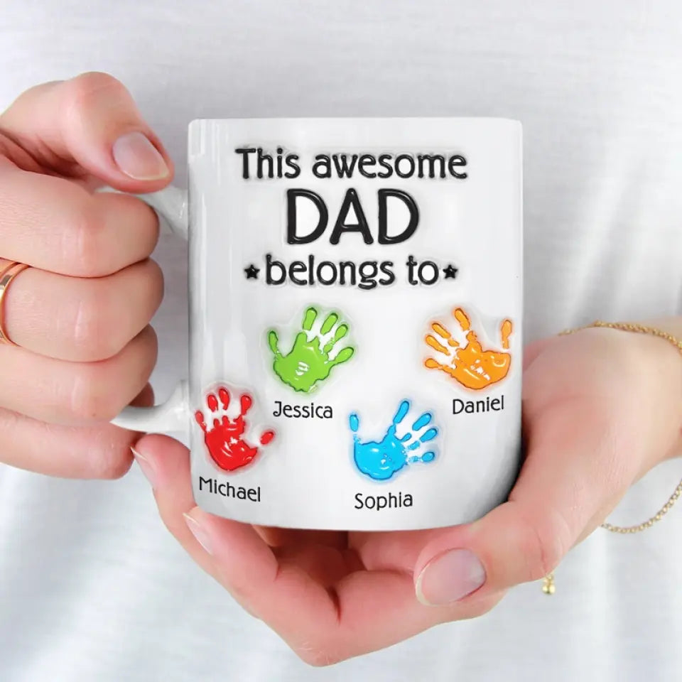 Ce papa génial appartient à - Tasse personnalisée à effet gonflé 3D imprimée pour la famille - Cadeau pour la fête des pères, papa, grand-père
