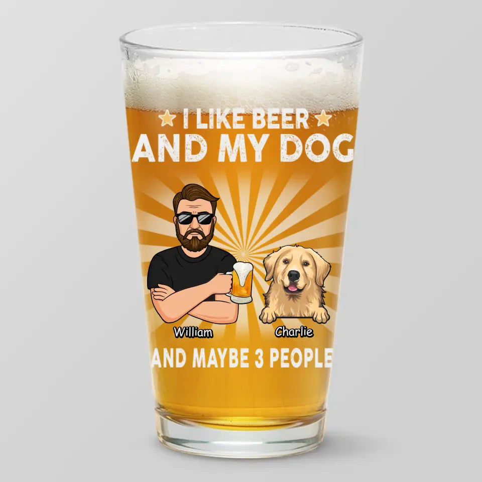J'aime la bière et mes chiens - Verre à bière personnalisé pour chien - Fête des pères, cadeau pour les propriétaires d'animaux et les amoureux des animaux