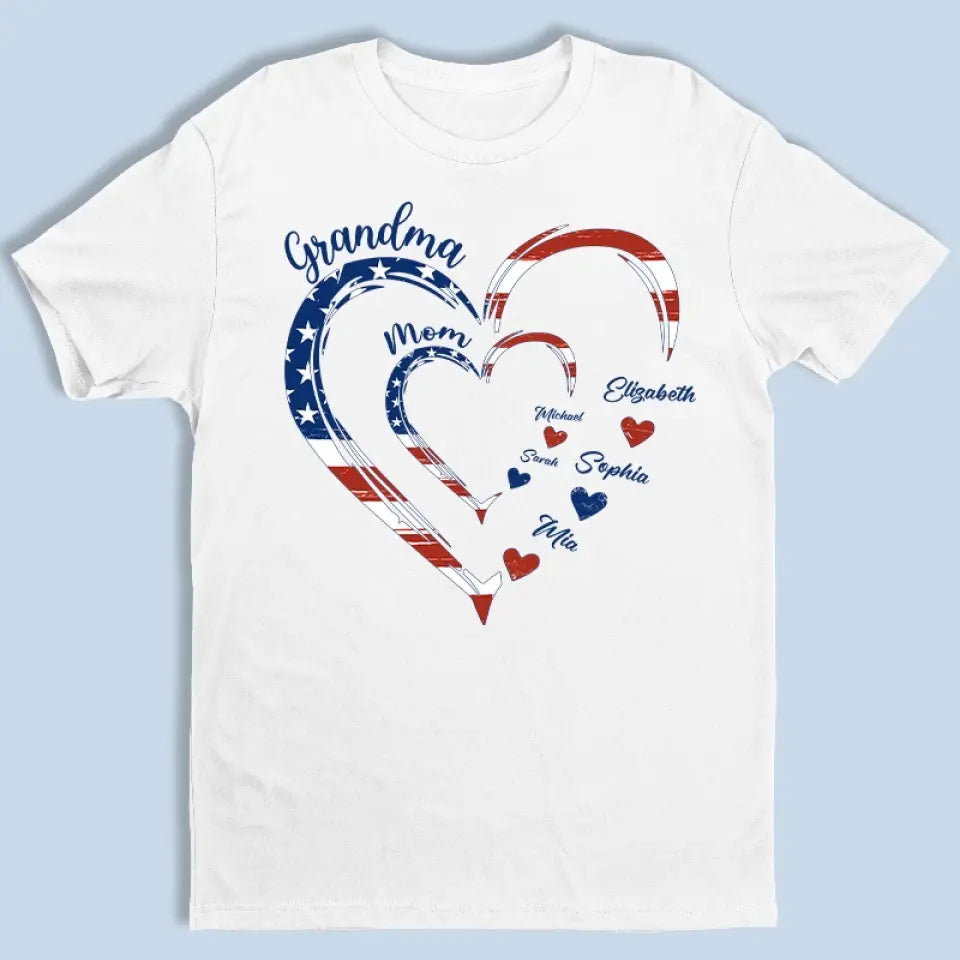 T-shirt, sweat à capuche et sweat-shirt unisexe personnalisé avec drapeau américain - Cadeaux personnalisés du 4 juillet pour maman et grand-mère - Être grand-mère rend ma vie complète