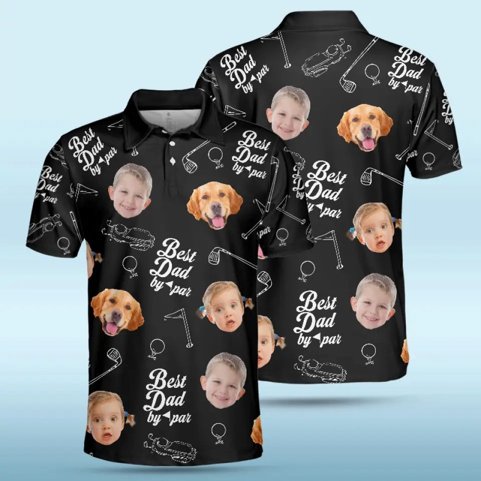 Polo personnalisé avec photo « Meilleur papa » par Par - Polo familial personnalisé avec imprimé intégral - Cadeau pour la fête des pères, les propriétaires d'animaux et les amoureux des animaux