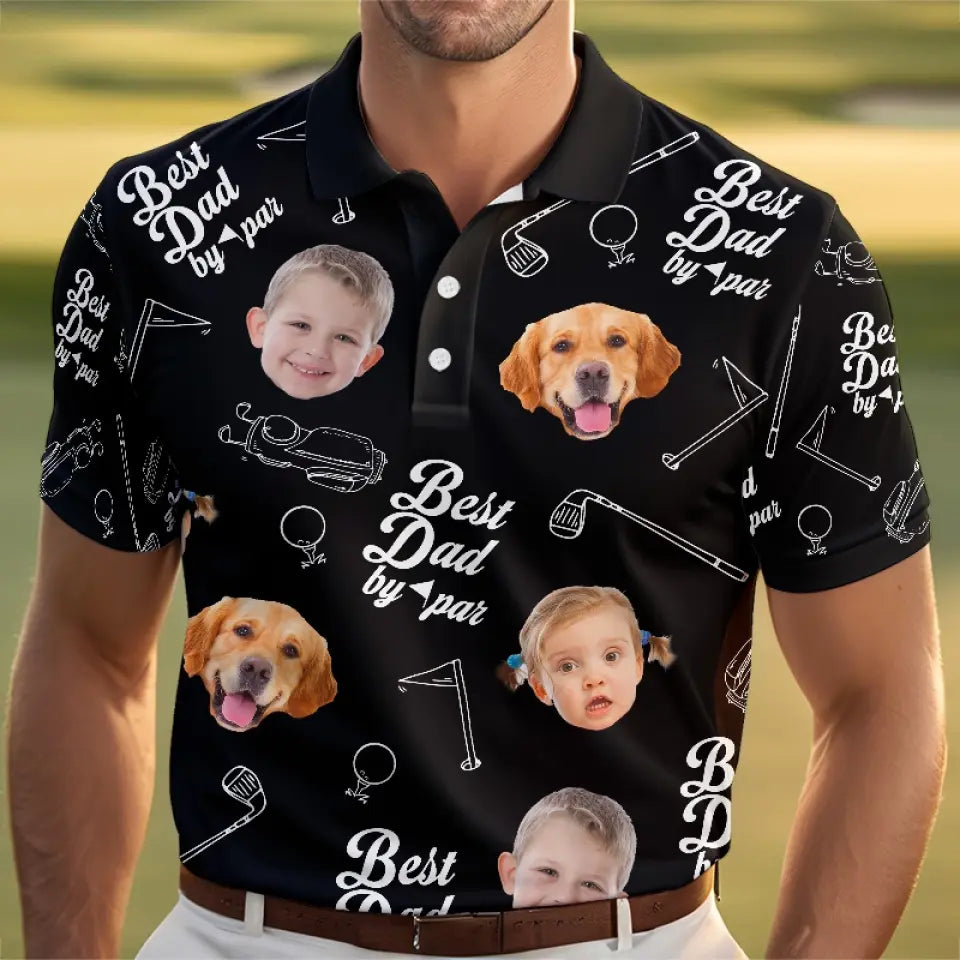 Polo personnalisé avec photo « Meilleur papa » par Par - Polo familial personnalisé avec imprimé intégral - Cadeau pour la fête des pères, les propriétaires d'animaux et les amoureux des animaux