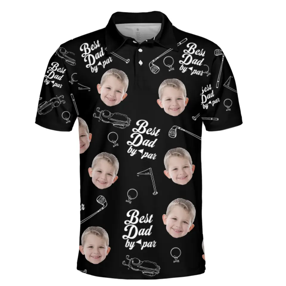 Polo personnalisé avec photo « Meilleur papa » par Par - Polo familial personnalisé avec imprimé intégral - Cadeau pour la fête des pères, les propriétaires d'animaux et les amoureux des animaux