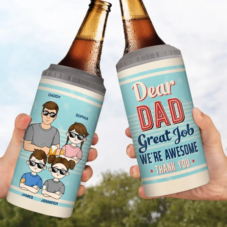 Cher papa, bon travail, nous sommes géniaux - Gobelet isotherme personnalisé 4 en 1 pour la famille - Fête des pères, cadeau pour papa, grand-père