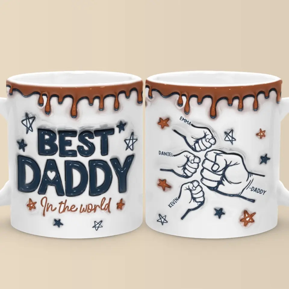 Meilleur papa du monde - Mug personnalisé avec effet gonflé en 3D - Cadeau pour la fête des pères, papa ou grand-père