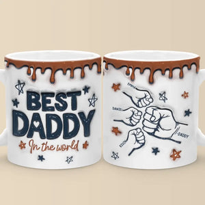 Meilleur papa du monde - Mug personnalisé avec effet gonflé en 3D - Cadeau pour la fête des pères, papa ou grand-père