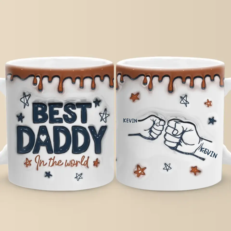 Meilleur papa du monde - Mug personnalisé avec effet gonflé en 3D - Cadeau pour la fête des pères, papa ou grand-père