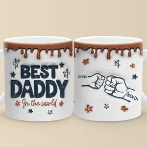 Meilleur papa du monde - Mug personnalisé avec effet gonflé en 3D - Cadeau pour la fête des pères, papa ou grand-père