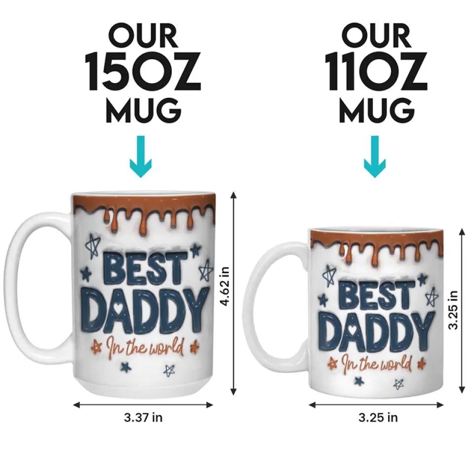 Meilleur papa du monde - Mug personnalisé avec effet gonflé en 3D - Cadeau pour la fête des pères, papa ou grand-père