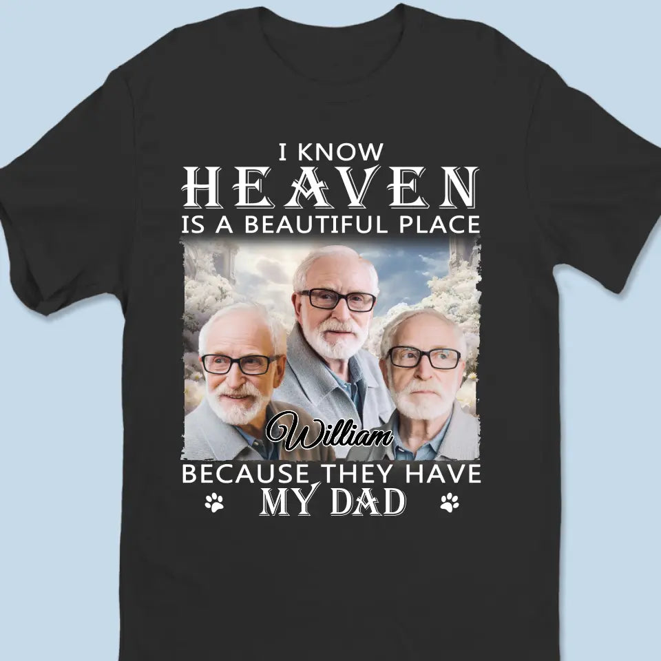 Photo personnalisée Notre père restera à jamais dans nos cœurs - T-shirt unisexe personnalisé, sweat à capuche, sweat-shirt - Cadeau de condoléances pour les membres de la famille