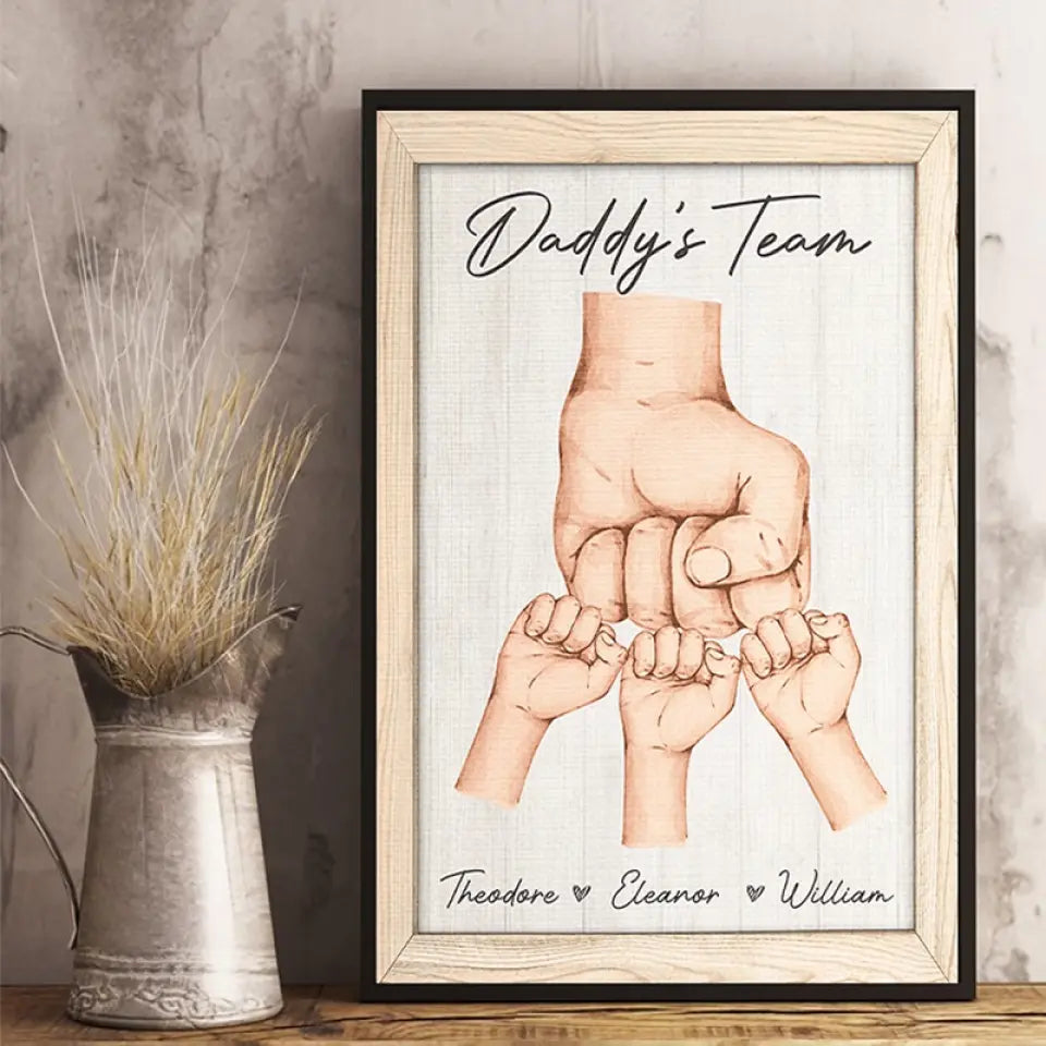 Côte à côte avec l'équipe de papa - Affiche verticale personnalisée pour la famille - Fête des pères, cadeau pour papa, grand-père