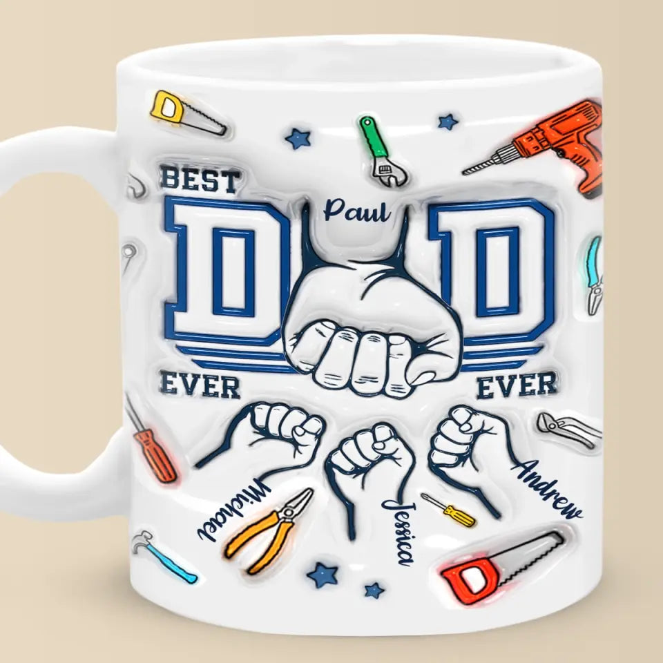 Les pères savent toujours tout mettre en place - Mug personnalisé avec effet gonflé en 3D pour la famille - Cadeau pour la fête des pères, papa, grand-père