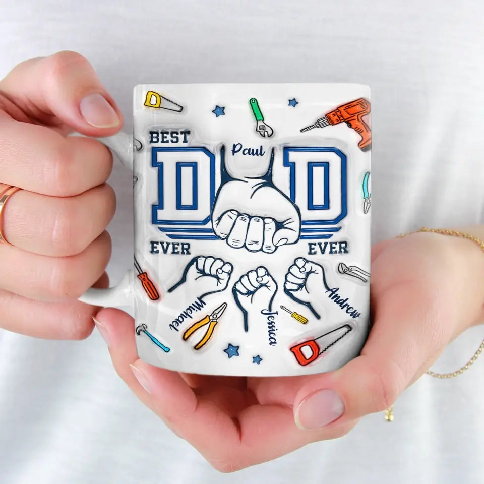 Les pères savent toujours tout mettre en place - Mug personnalisé avec effet gonflé en 3D pour la famille - Cadeau pour la fête des pères, papa, grand-père