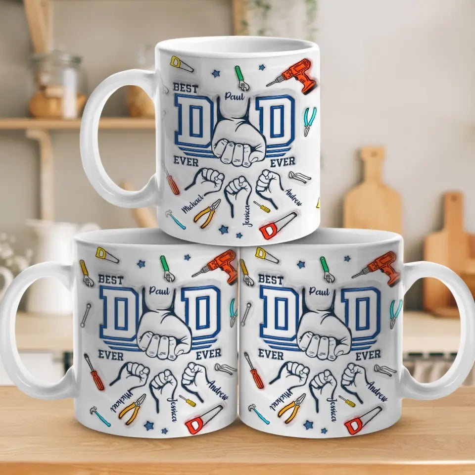 Les pères savent toujours tout mettre en place - Mug personnalisé avec effet gonflé en 3D pour la famille - Cadeau pour la fête des pères, papa, grand-père