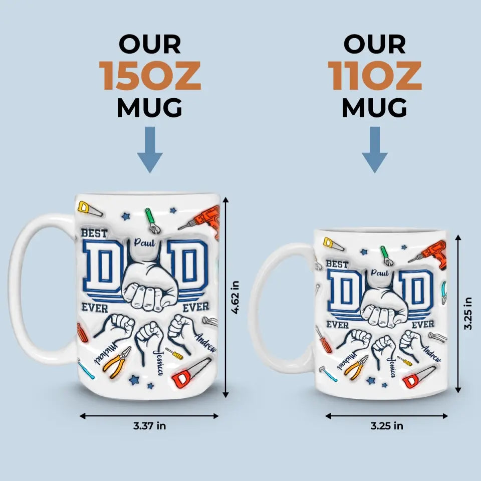 Les pères savent toujours tout mettre en place - Mug personnalisé avec effet gonflé en 3D pour la famille - Cadeau pour la fête des pères, papa, grand-père