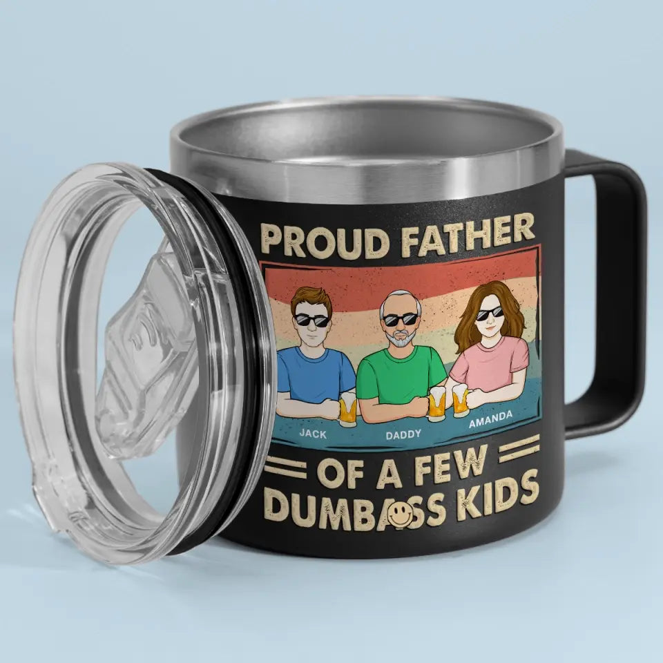 Fier père de plusieurs enfants - Gobelet personnalisé en acier inoxydable de 14 oz avec poignée - Cadeau pour la fête des pères, papa et grand-père