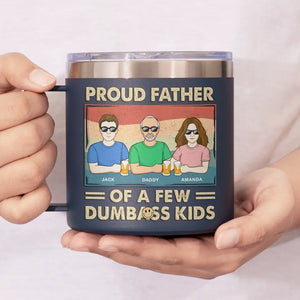 Fier père de plusieurs enfants - Gobelet personnalisé en acier inoxydable de 14 oz avec poignée - Cadeau pour la fête des pères, papa et grand-père