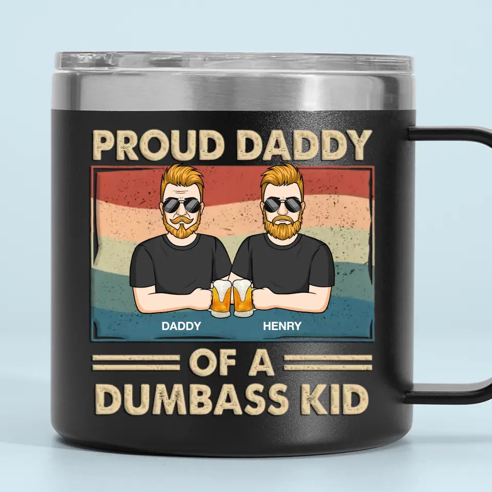 Fier père de plusieurs enfants - Gobelet personnalisé en acier inoxydable de 14 oz avec poignée - Cadeau pour la fête des pères, papa et grand-père