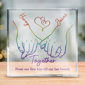 Vivez ouvertement, aimez librement, couples LGBTQ+ - Cadeau pour couples, plaque acrylique carrée personnalisée