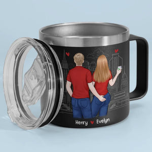 Tu es toujours plus chaud que ce café - Gobelet personnalisé en acier inoxydable de 14 oz avec poignée - Cadeau pour mari et femme, anniversaire