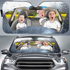 Photo personnalisée : quatre roues, un lien familial – Pare-soleil personnalisé pour pare-brise de voiture, protection de fenêtre de voiture – Cadeau pour les membres de la famille