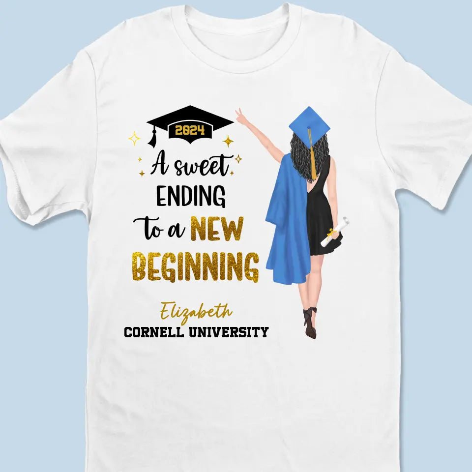 Une douce fin pour un nouveau départ - T-shirt, sweat à capuche et sweat-shirt unisexe personnalisé pour la famille - Cadeau de remise de diplôme pour les membres de la famille, les frères et sœurs