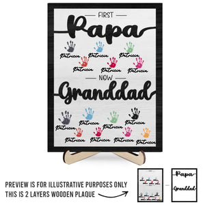Premier papa, maintenant grand-père - Plaque en bois personnalisée à 2 couches avec support pour la famille - Cadeau pour la fête des pères, papa et grand-père