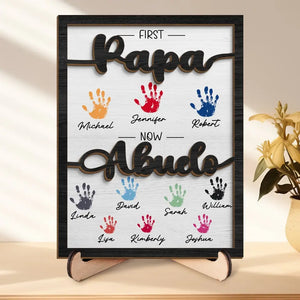 Premier papa, maintenant grand-père - Plaque en bois personnalisée à 2 couches avec support pour la famille - Cadeau pour la fête des pères, papa et grand-père