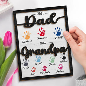 Premier papa, maintenant grand-père - Plaque en bois personnalisée à 2 couches avec support pour la famille - Cadeau pour la fête des pères, papa et grand-père