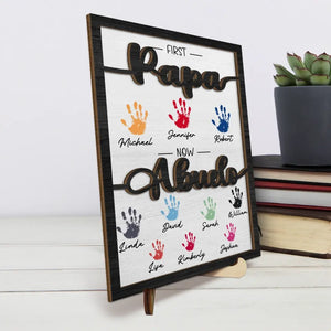 Premier papa, maintenant grand-père - Plaque en bois personnalisée à 2 couches avec support pour la famille - Cadeau pour la fête des pères, papa et grand-père