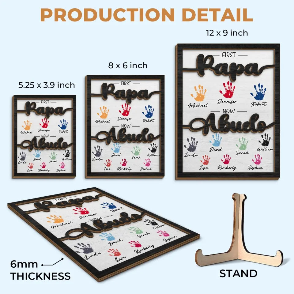 Premier papa, maintenant grand-père - Plaque en bois personnalisée à 2 couches avec support pour la famille - Cadeau pour la fête des pères, papa et grand-père