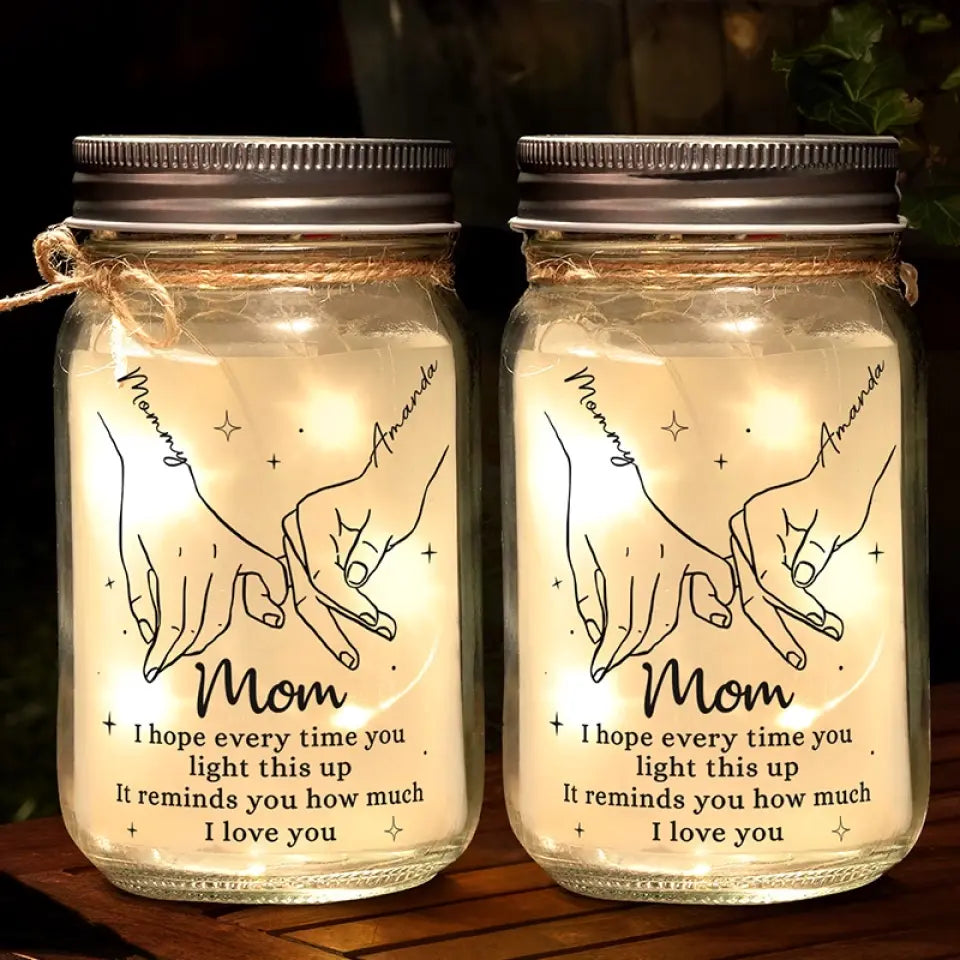 Maman, le cœur de la famille - Lampe personnalisée en pot Mason - Cadeau pour maman et grand-mère