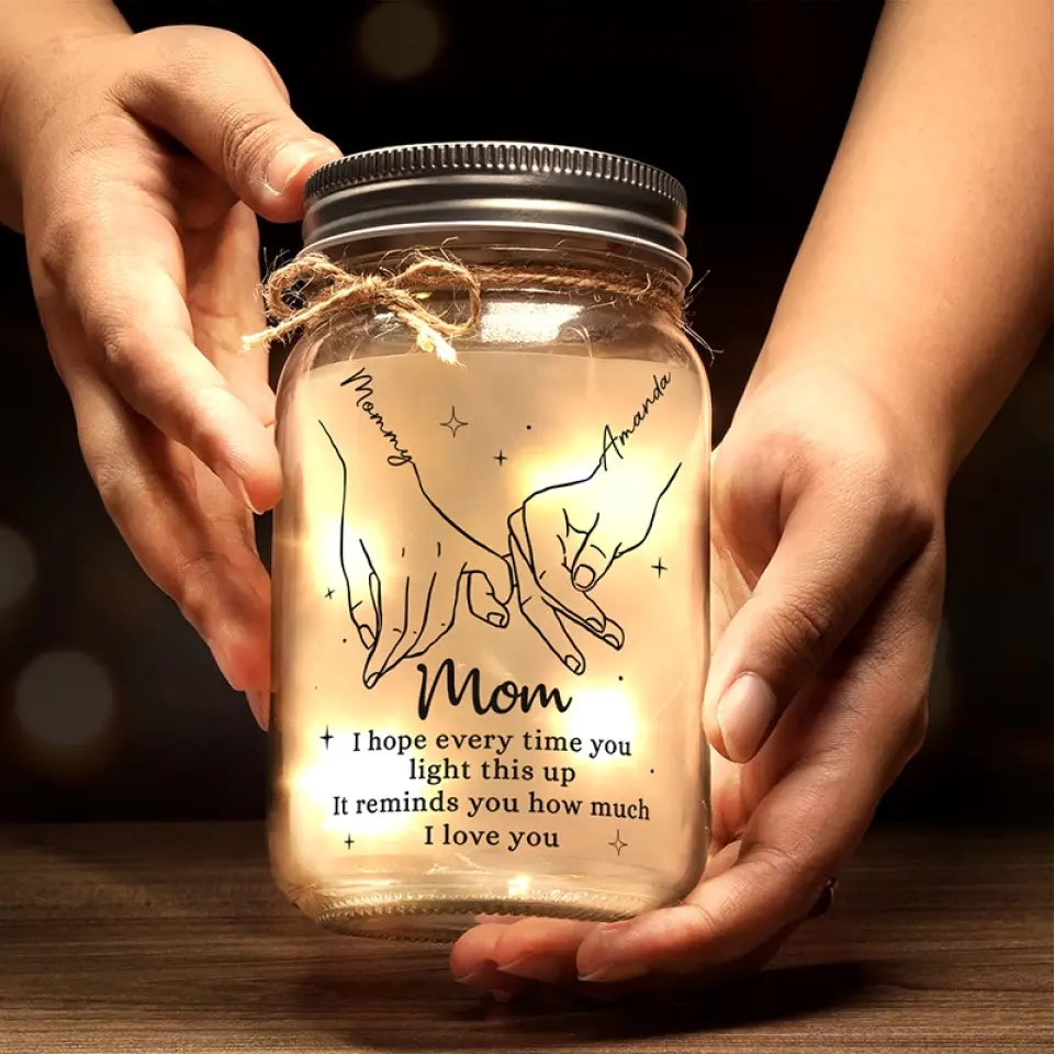 Maman, le cœur de la famille - Lampe personnalisée en pot Mason - Cadeau pour maman et grand-mère