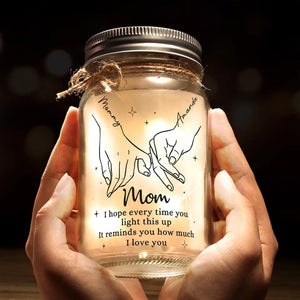 Maman, le cœur de la famille - Lampe personnalisée en pot Mason - Cadeau pour maman et grand-mère