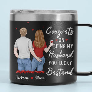 Je t'aime jour après jour - Gobelet personnalisé en acier inoxydable de 14 oz avec poignée - Cadeau pour mari et femme, anniversaire