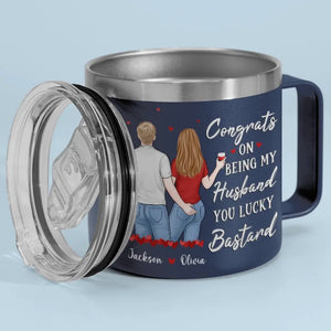 Je t'aime jour après jour - Gobelet personnalisé en acier inoxydable de 14 oz avec poignée - Cadeau pour mari et femme, anniversaire