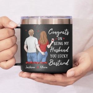 Je t'aime jour après jour - Gobelet personnalisé en acier inoxydable de 14 oz avec poignée - Cadeau pour mari et femme, anniversaire