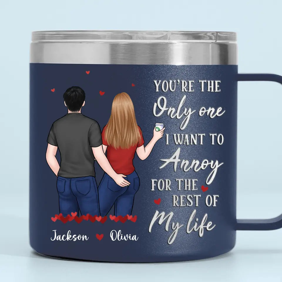 Je t'aime jour après jour - Gobelet personnalisé en acier inoxydable de 14 oz avec poignée - Cadeau pour mari et femme, anniversaire