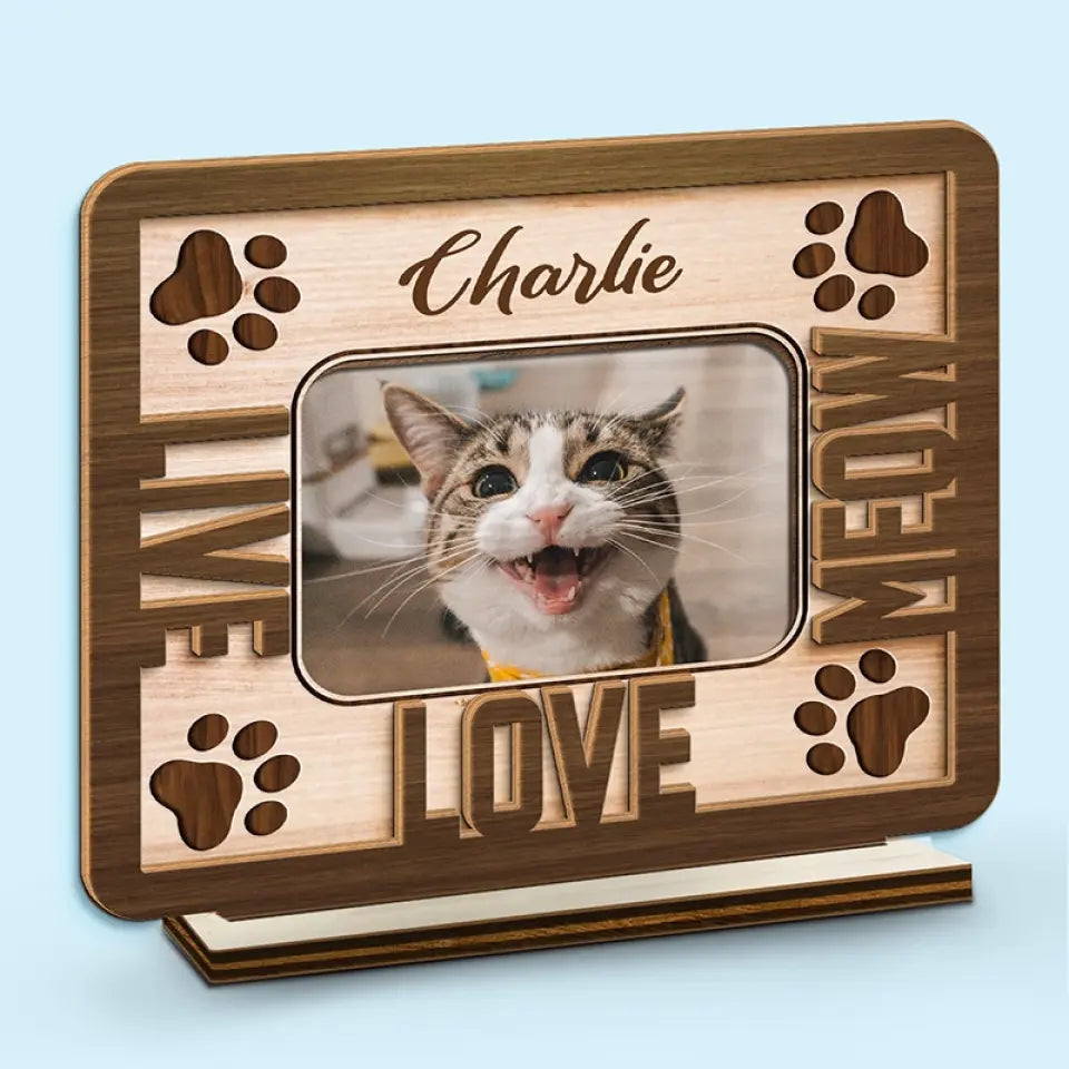 Photo personnalisée « Le bonheur est un chiot chaleureux » – Plaque en bois personnalisée à 2 couches avec support plat pour chien et chat – Cadeau de pendaison de crémaillère pour propriétaires et amoureux des animaux