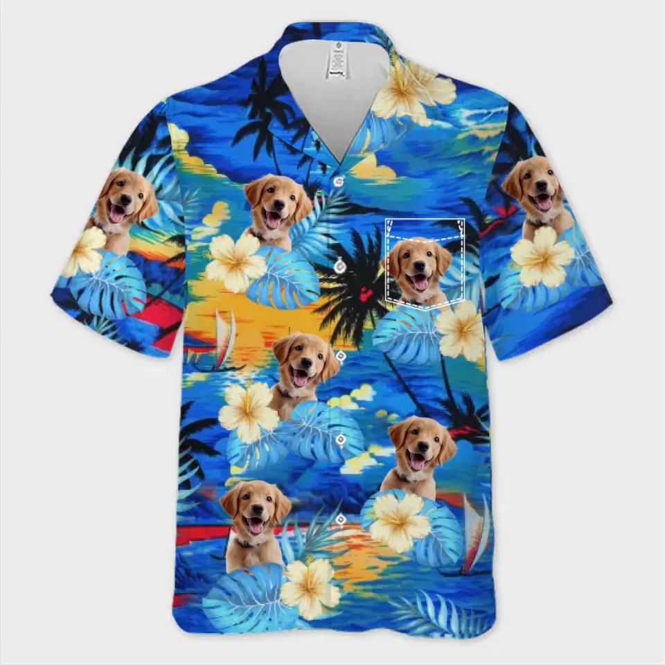 T-shirt hawaïen unisexe personnalisé avec photo « Oubliez la ville, profitez de l'été » pour chien et chat - Cadeau idéal pour les vacances d'été, les propriétaires d'animaux et les amoureux des animaux.