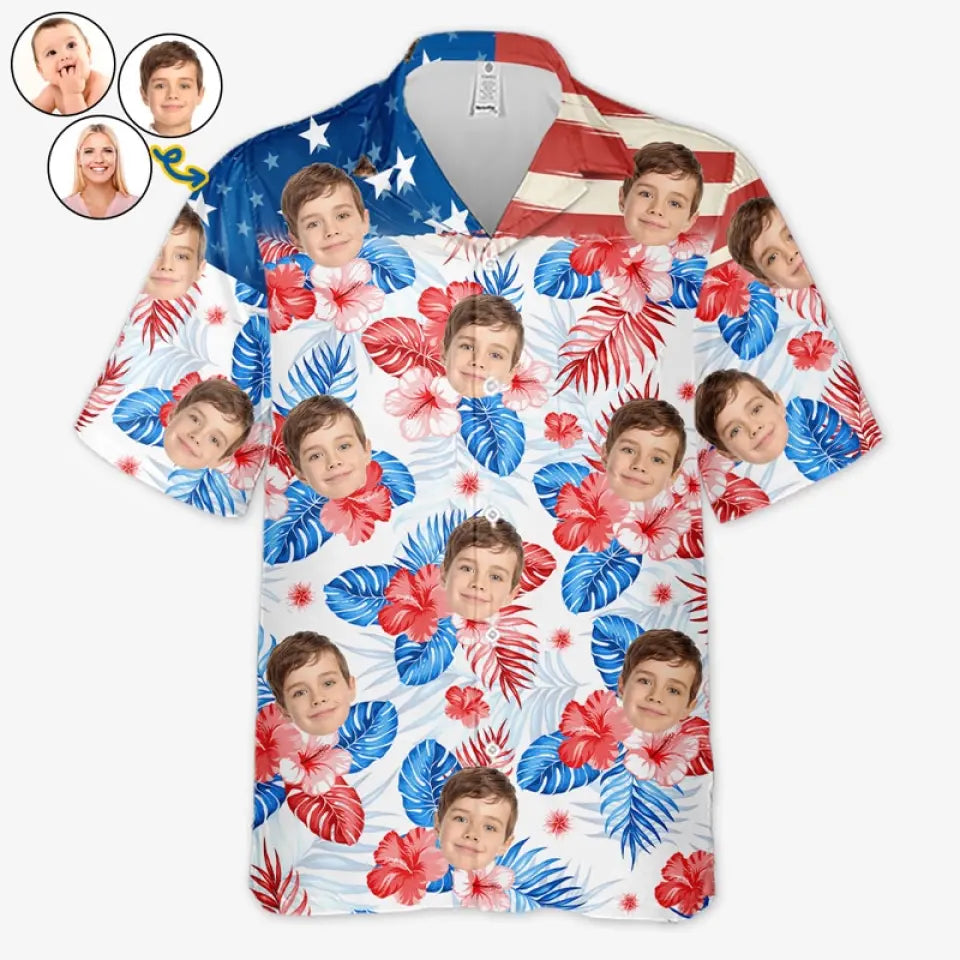 Photo personnalisée C'est l'heure d'été pour notre famille - Chemise hawaïenne tropicale unisexe personnalisée pour la famille - Cadeau de vacances d'été, cadeau pour les membres de la famille