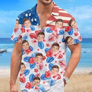 Photo personnalisée C'est l'heure d'été pour notre famille - Chemise hawaïenne tropicale unisexe personnalisée pour la famille - Cadeau de vacances d'été, cadeau pour les membres de la famille