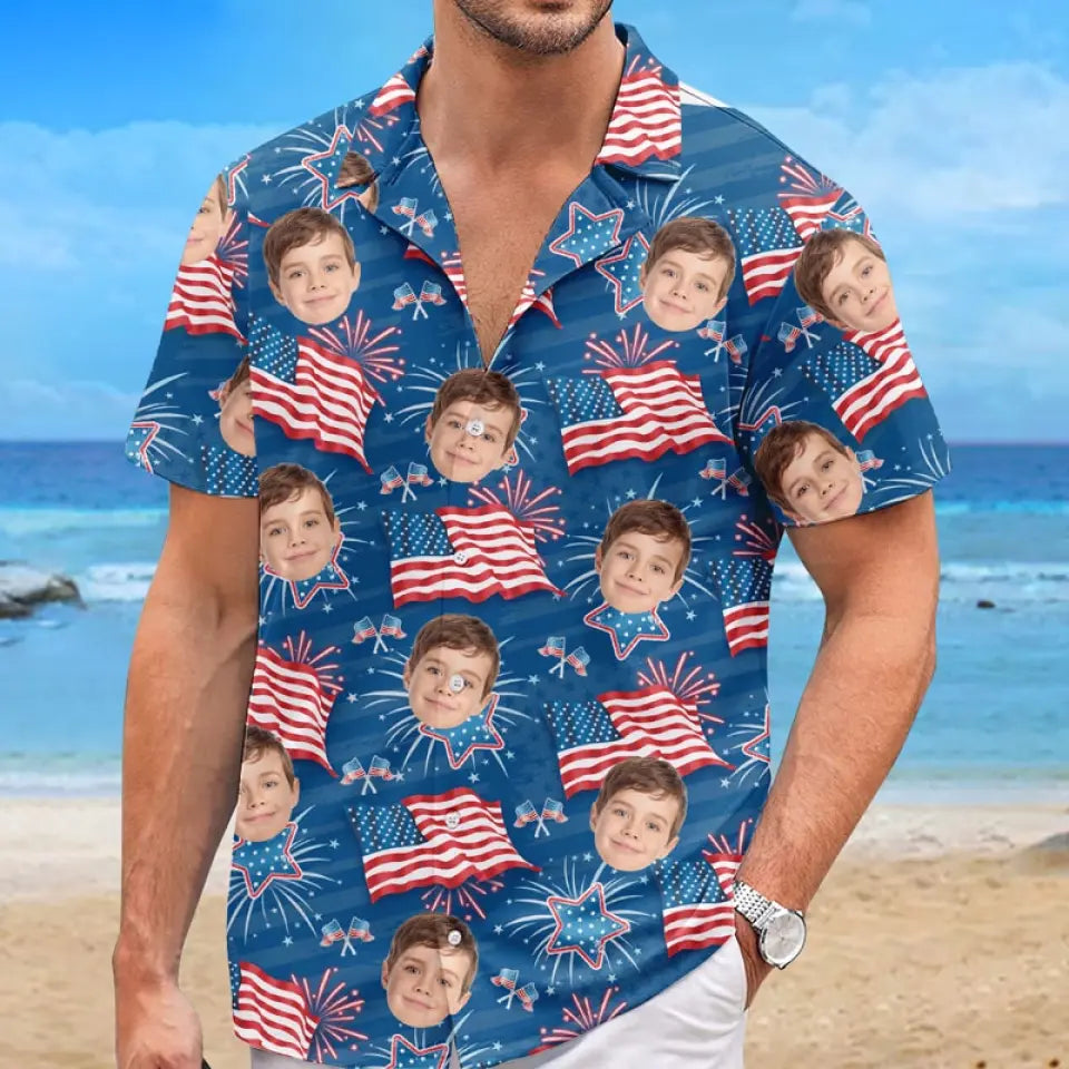 T-shirt hawaïen unisexe personnalisé avec photo pour les vacances en famille - Cadeau idéal pour les vacances d'été