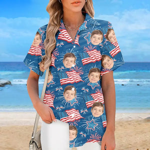 T-shirt hawaïen unisexe personnalisé avec photo pour les vacances en famille - Cadeau idéal pour les vacances d'été